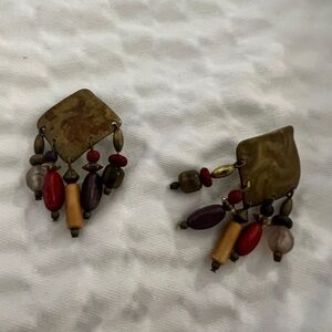 Vintage Pierced Multicolor Dangle Earrings Mixed Materials